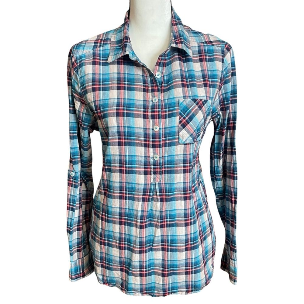 Prana Gina blue plaid popover medium